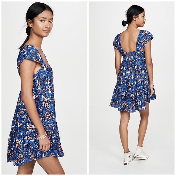 Free People Pattern Play Mini Dress in Cool Blue - Picture 2 of 11